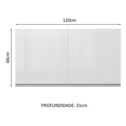 Armário De Cozinha Aéreo 100% MDF 120 cm Portas Branco Brilho Acordes Madesa - 3