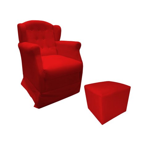 Poltrona Cadeira De Amamentação Com Balanço E Puff Manu Suede Vermelho Mz Decor