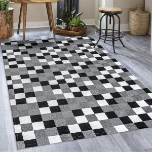 Tapete Jacquard Sala Quarto Látex 1,35 M X 2,00 M Pequeno Emborrachado Antiderrapante Pixel Preto