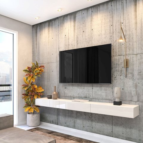 Rack Suspenso para TV até 75 Polegadas 200cm 3 Portas MDF Off White Dior