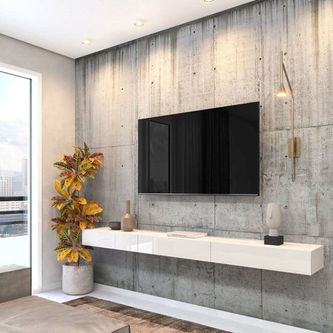 Rack Suspenso para TV até 75 Polegadas 200cm 3 Portas Off White