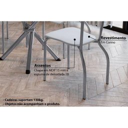 Conjunto: Mesa de Cozinha Volga c/ Tampo Vidro 95cm + 4 Cadeiras Portugal Cromada/Branco - - 6