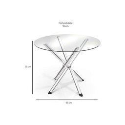 Conjunto: Mesa de Cozinha Volga c/ Tampo Vidro 95cm + 4 Cadeiras Portugal Cromada/Branco - - 4