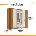 Ver imagem 4 de Guarda Roupas Casal Ripado com Espelho 6 Portas 4 Gavetas 2,60m Araguaia Freijó / Off White Moval