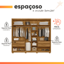 Ver imagem 6 de Guarda Roupas Casal Ripado com Espelho 6 Portas 4 Gavetas 2,60m Araguaia Freijó / Off White Moval