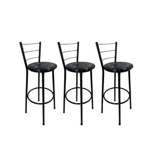 Kit 3 Banqueta Alta Preta Cozinha Gourmet Americana Balcão:preto Floral
