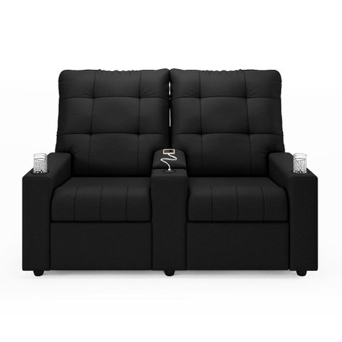 Poltrona Reclinável para Cinema Parma 2 Lugares Baú Usb Veludo Fh1 - D'Rossi Cor Preto