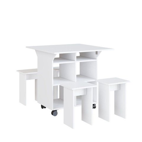 Mesa de Jantar 4 Lugares Quadrado Tampo Dobrável MDP Branco