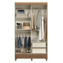 Ver imagem 3 de Guarda Roupa Solteiro 2 Portas de Correr e Armário Multiuso Fit 4 Prateleiras MDP Off White Santos