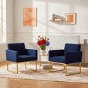 Ver imagem 2 de Kit 2 Poltronas Reforçada Recepção Base Metálico Dourado Azul-marinho