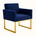 Ver imagem 4 de Kit 2 Poltronas Reforçada Recepção Base Metálico Dourado Azul-marinho