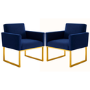 Ver imagem 1 de Kit 2 Poltronas Reforçada Recepção Base Metálico Dourado Azul-marinho