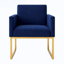 Ver imagem 7 de Kit 2 Poltronas Reforçada Recepção Base Metálico Dourado Azul-marinho