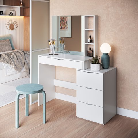 Penteadeira Camarim com Espelho 4 Gavetas 3 Nichos