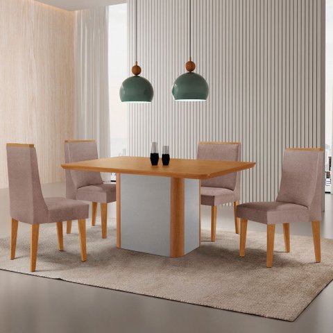 Mesa de Jantar Isadora 120cm Tampo Canto Copo Mdf Laminado com 4 Cadeiras Lisboa