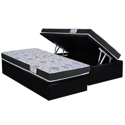 Conjunto Box Baú Solteiro: Colchão Molas Orthoflex D20 Comfortpedic + Base Crc Suede Black (88x188