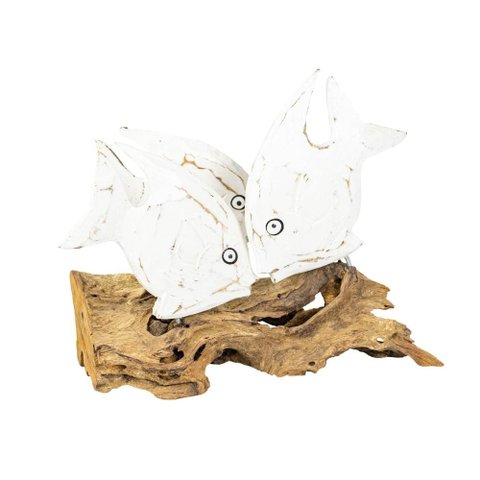 Escultura Peixes com Base em Madeira 19x30 Cm Lucatti
