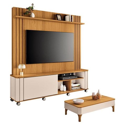 Estante Home Theater Trinus Cinamomo Off White com Mesa de Centro Liz Off White Cinamomo - Hb Mó