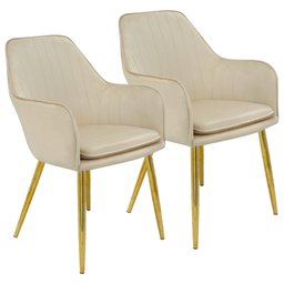 Kit 2 Cadeiras Poltrona Lines Base Dourada Recepção Sala Suede - Bege Bege - 1