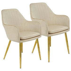 Kit 2 Cadeiras Poltrona Lines Base Dourada Recepção Sala Suede - Bege Bege