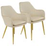 Kit 2 Cadeiras Poltrona Lines Base Dourada Recepção Sala Suede - Bege Bege - 1