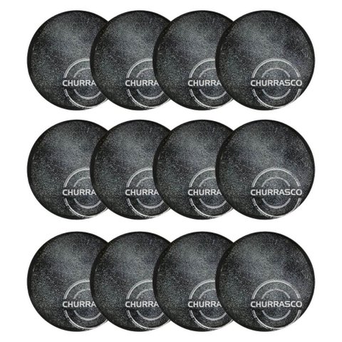 Jogo 12 Pratos Churrasco Porcelana 25cm Carbon Mesa Posta Churrascaria Tramontina