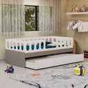 Ver imagem 1 de Cama Infantil Lara Solteiro Reforçada com Cama Auxiliar Branco e Cinza - Baby Mobília
