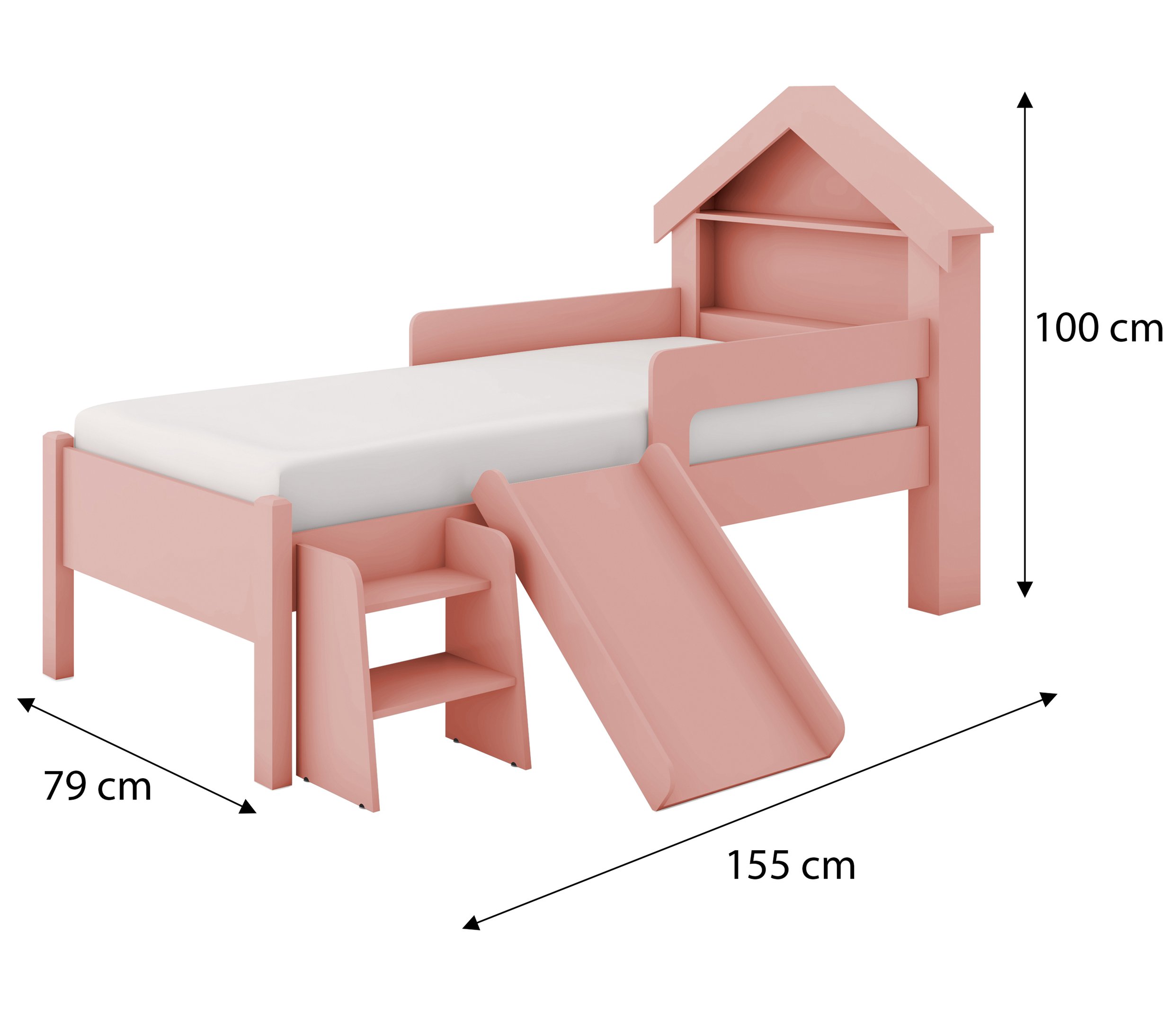 Cama Infantil Casinha Castelo Escorregador e Escada Criança Grade de Proteção com Colchão Cor Rosa - 5