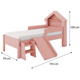 Cama Infantil Casinha Castelo Escorregador e Escada Criança Grade de Proteção com Colchão Cor Rosa - 5