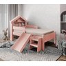 Cama Infantil Casinha Castelo Escorregador e Escada Criança Grade de Proteção com Colchão Cor Rosa - 2