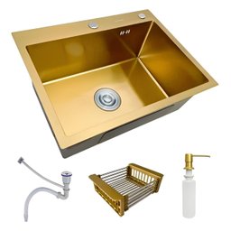 Cuba Pia Aço Inox Cozinha Gourmet Dourada com Acessórios 60x45 - Brinovar - 1