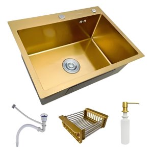 Cuba Pia Aço Inox Cozinha Gourmet Dourada com Acessórios 60x45 - Brinovar