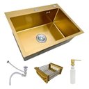 Ver imagem 1 de Cuba Pia Aço Inox Cozinha Gourmet Dourada com Acessórios 60x45 - Brinovar