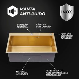 Cuba Pia Aço Inox Cozinha Gourmet Dourada com Acessórios 60x45 - Brinovar - 5