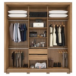 Guarda Roupa Casal 3 Portas com Espelho e 2 Gavetas Moema - Amêndola Touch/ Nude e Preto Prime Tx - 4