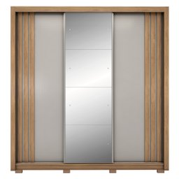 Guarda Roupa Casal 3 Portas com Espelho e 2 Gavetas Moema - Amêndola Touch/ Nude e Preto Prime Tx - 2