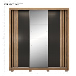 Guarda Roupa Casal 3 Portas com Espelho e 2 Gavetas Moema - Amêndola Touch/ Nude e Preto Prime Tx - 3