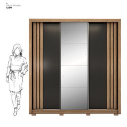Guarda Roupa Casal 3 Portas com Espelho e 2 Gavetas Moema - Amêndola Touch/ Nude e Preto Prime Tx - 6