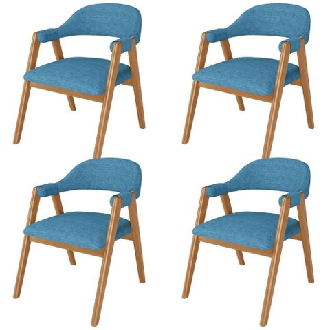 Kit 4 Cadeiras de Jantar e Estar Living Estofada Nadja L02 Linho Azul - Lyam Decor