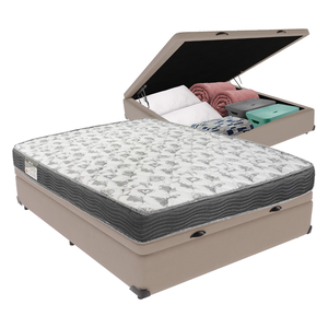 Cama Box Baú Viúvo Bege e Colchão Iso 100 D33 Ortobom