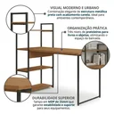 Ver imagem 4 de Escrivaninha com Estante 3 Prateleiras Industrial 136cm Canela/Preto