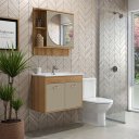 Ver imagem 1 de ​conjunto Banheiro Suspenso Roma 70cm Armário Completo Gabinete Cuba Espelheira