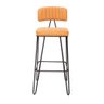 Banqueta Alta Com Encosto Alto Estofado Para Cozinha Americana Bancada Nord Caramelo Vintage Luxo - 3