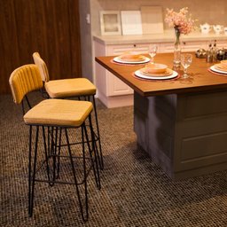 Banqueta Alta Com Encosto Alto Estofado Para Cozinha Americana Bancada Nord Caramelo Vintage Luxo - 2 Banqueta Alta Com Encosto Alto Estofado Para Cozinha Americana Bancada Nord Caramelo Vintage Luxo - 2