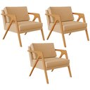 Ver imagem 1 de Kit 3 Poltronas Decorativa para Sala Pietra Estrutura de Madeira L02 Linho Bege Escuro - Lyam