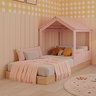 Bicama Infantil 2 em 1 com Telhadinho de Casinha Rosa Linha Play Quater - 4