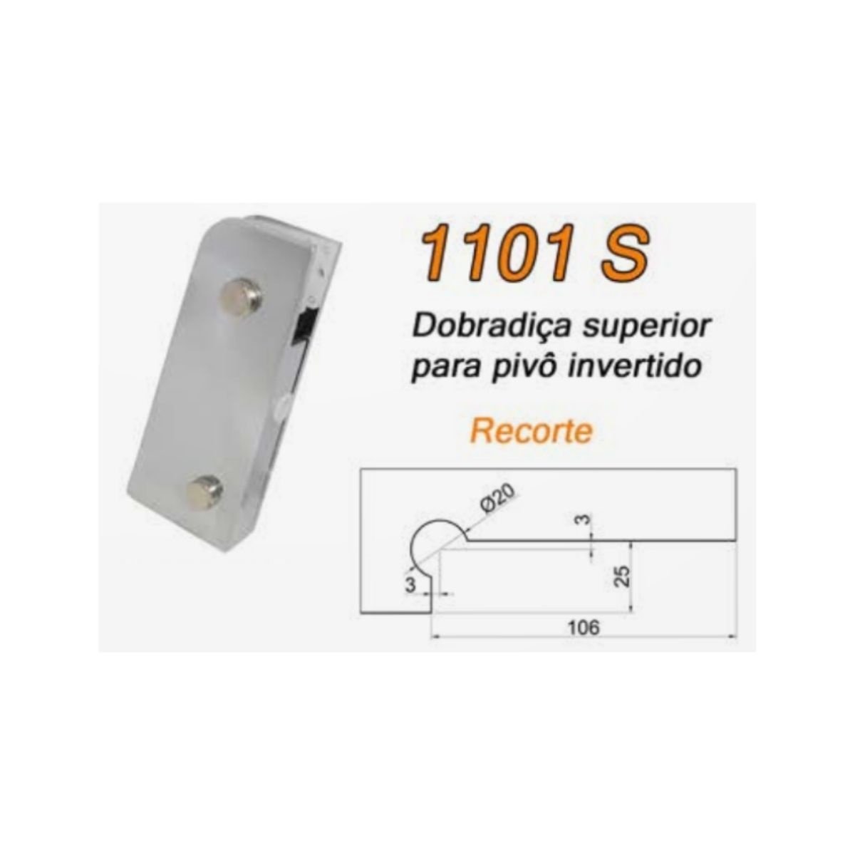 Dobradiça superior 1101s para porta pivotante de vidro temperado blindex - Cromado - 3