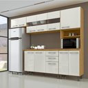 Ver imagem 1 de Cozinha Compacta 4 Peças Balcão com Tampo 3 Portas de Vidro Lara Yescasa Marrom/Sinai/Branco