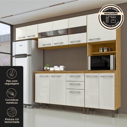 Cozinha Compacta 4 Peças Balcão com Tampo 3 Portas de Vidro Lara Espresso Móveis - 14