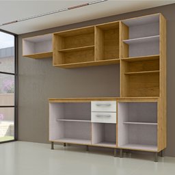 Cozinha Compacta 4 Peças Balcão com Tampo 3 Portas de Vidro Lara Espresso Móveis - 8